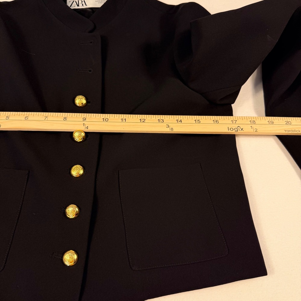 Zara Cropped Military Jacket XS Black Gold Button Blazer equestrian Dark Academi - Picture 6 of 16